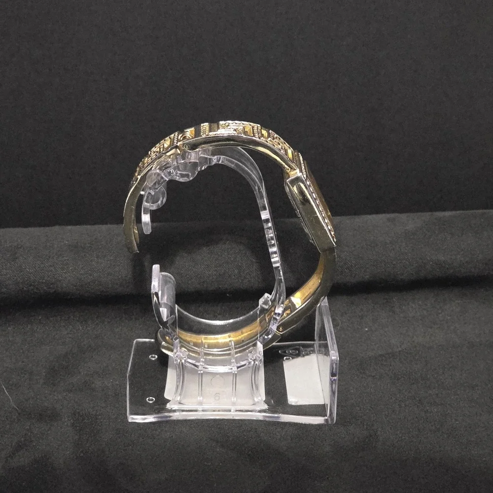 Geneva Bangle Watch Womens OS Gold Tone Greek Key Rhinestone Dress